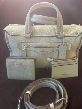 Coach Sage Green Pebbled Leather Satchel Set with Wallets